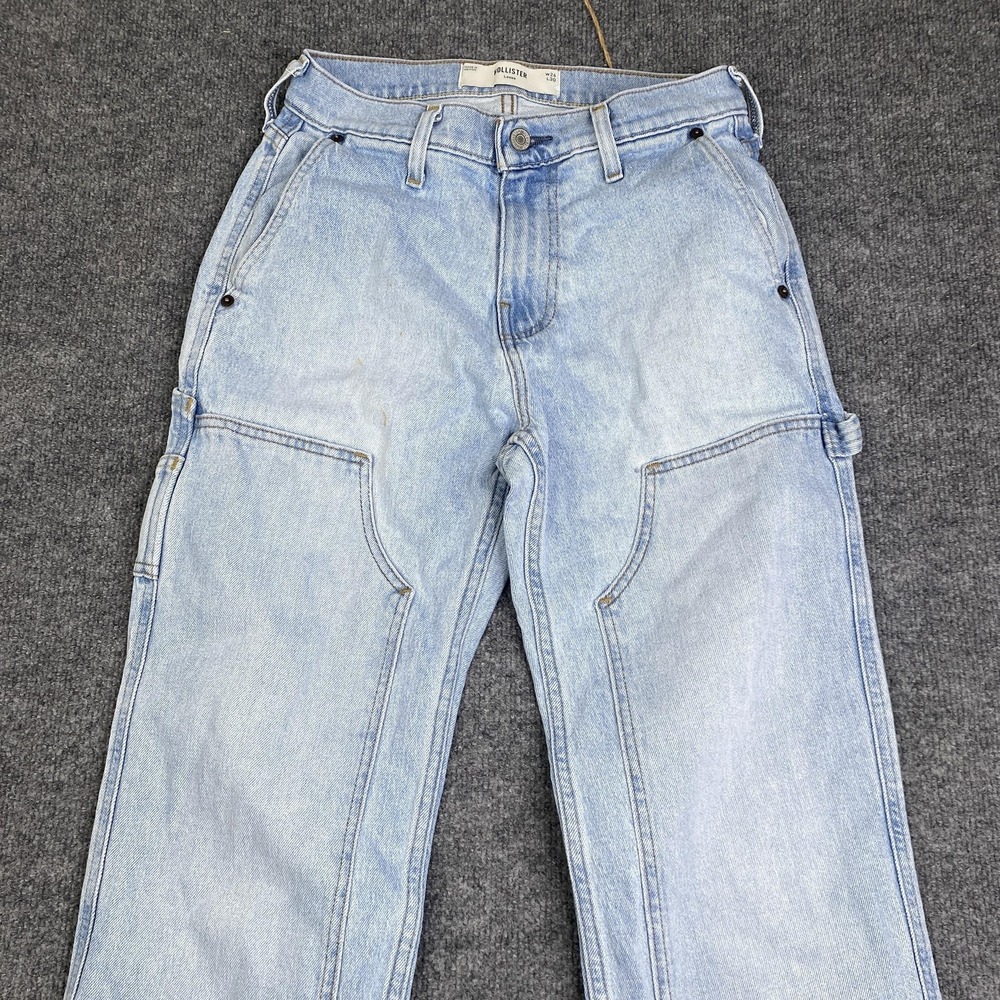 Hollister Loose Jeans Women 26x30 Light Wash Blue Carpenter Denim Double Knee - Picture 2 of 10